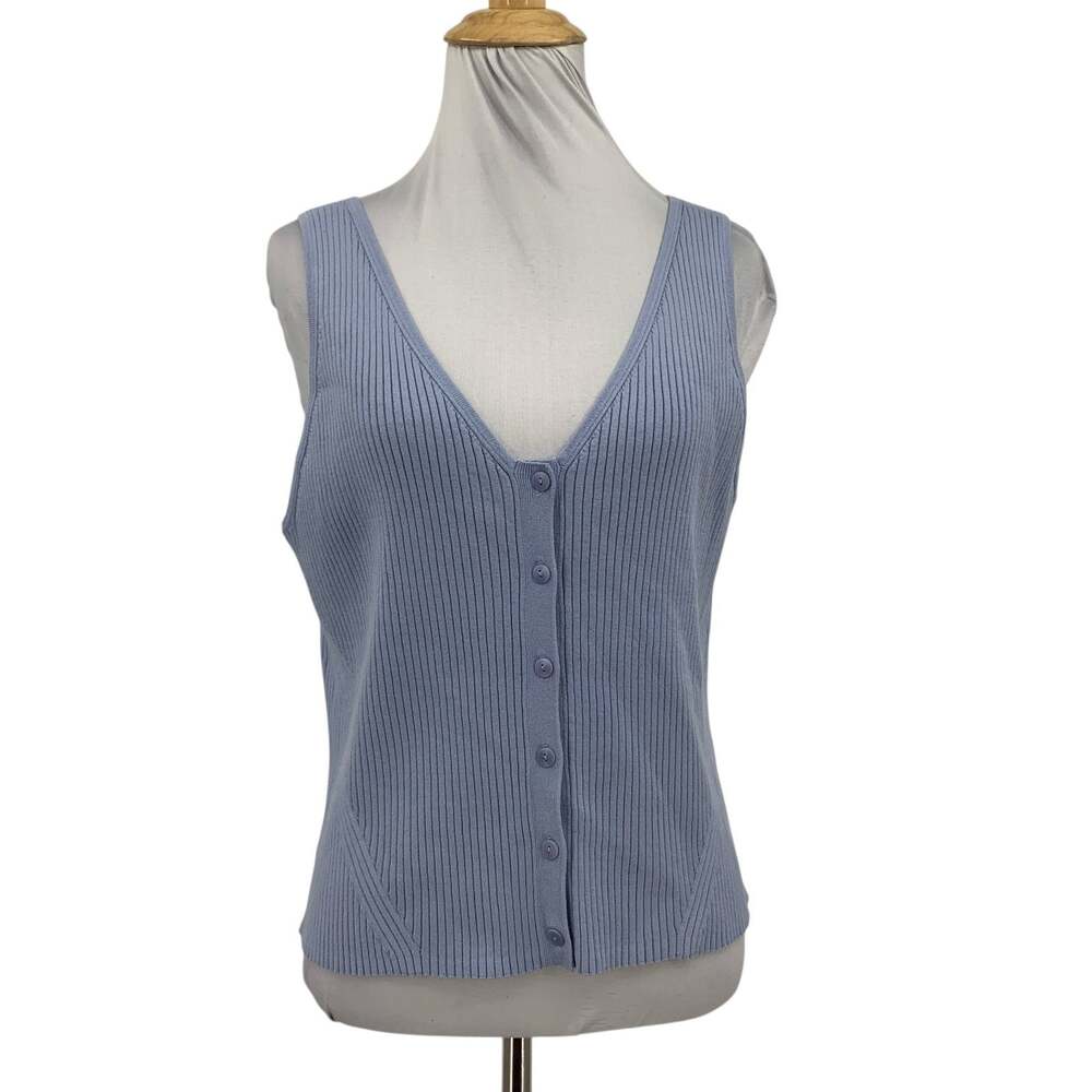 Madewell Tank Top Womens XL Extra Large Periwinkle Button Front Ribbed Knit